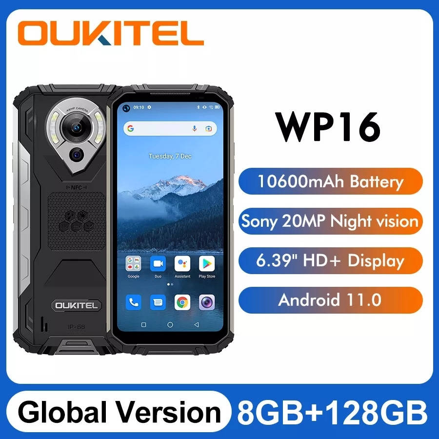 

Смартфон 10600mAh Oukitel WP16 8Gb/128Gb защищенный китайский телефон, Черный