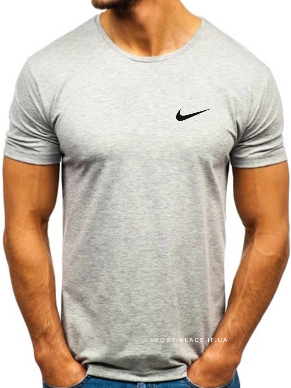 

Мужская футболка Nike (Найк) серая (маленькая эмблема) хлопок