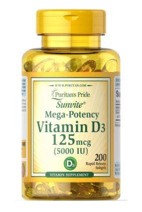 

Puritan's pride Vitamin D3 5000 IU, Витамин Д3 125 мкг (200 капс.)