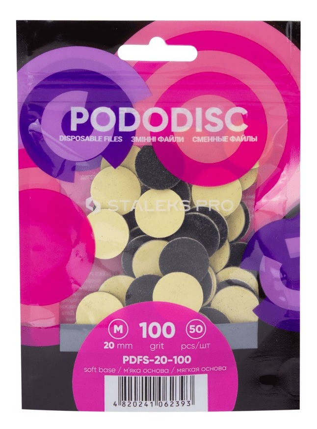 

Сменные файлы для педикюрного диска на мягкой основе Staleks Pro Pododisc М PDFS-20-100 100 грит, 50 шт