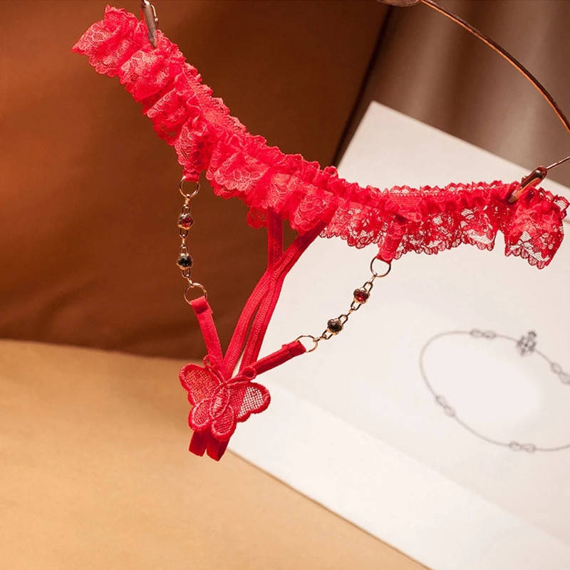 

Эротические трусики красные женские с бабочкой - размер универсальный, (на резинке), Красный