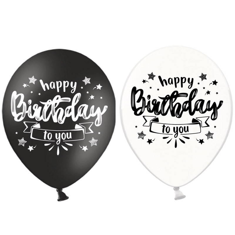 

Латексные воздушные шарики Happy Birthday черно-белые микс 12" 10шт/уп Belbal