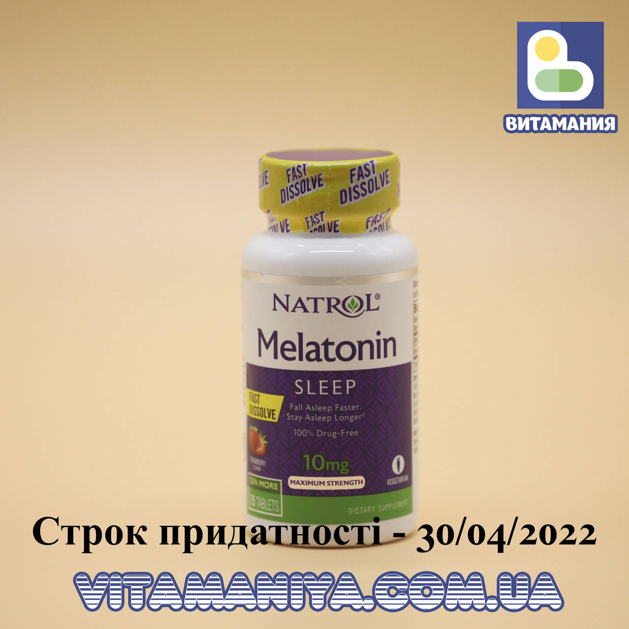 

Мелатонин, Melatonin, Natrol, быстрорастворимый, вкус клубники, 10 мг, 75 таб.