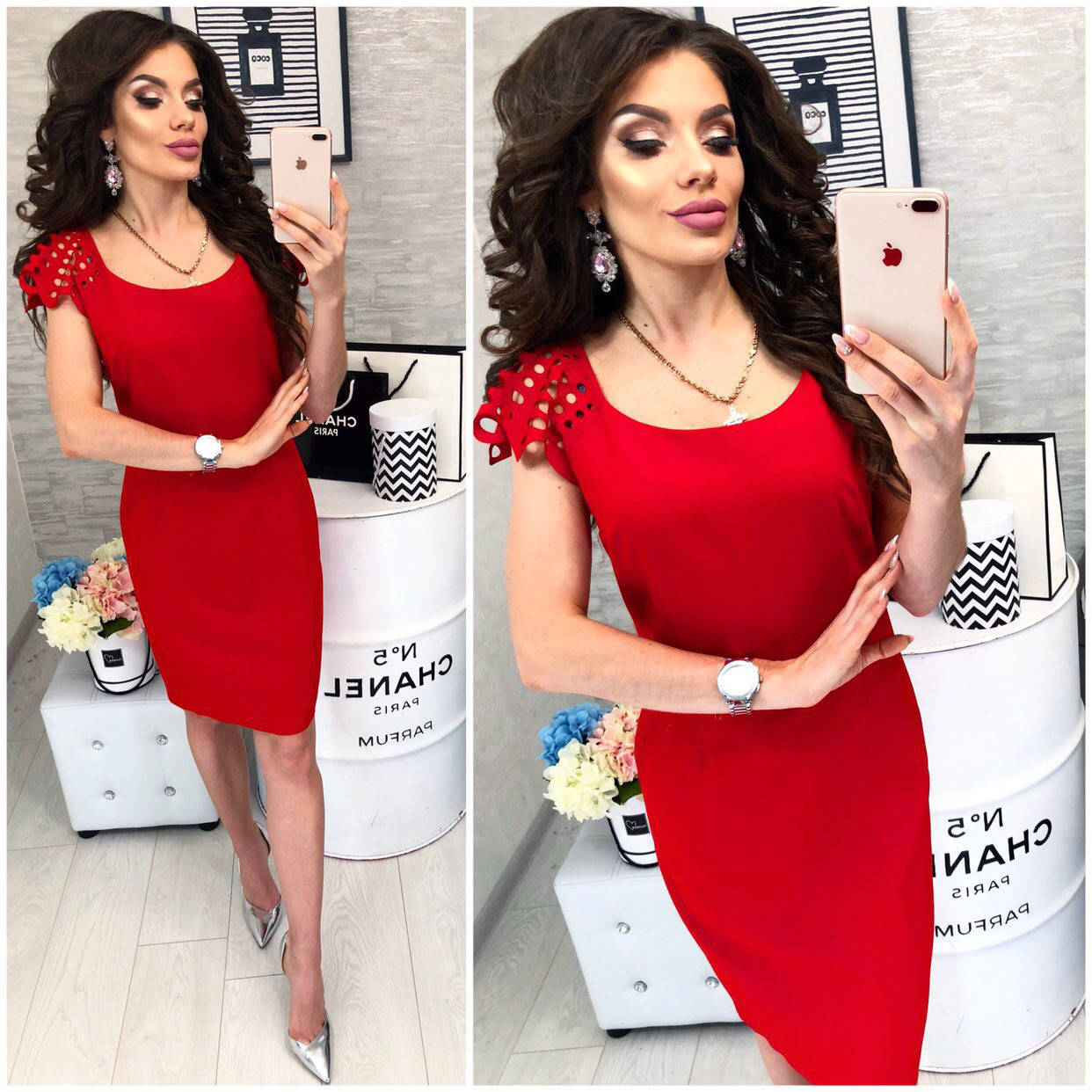 

Платье с выбитым рисунком на коротком рукаве , модель 106, цвет Красный