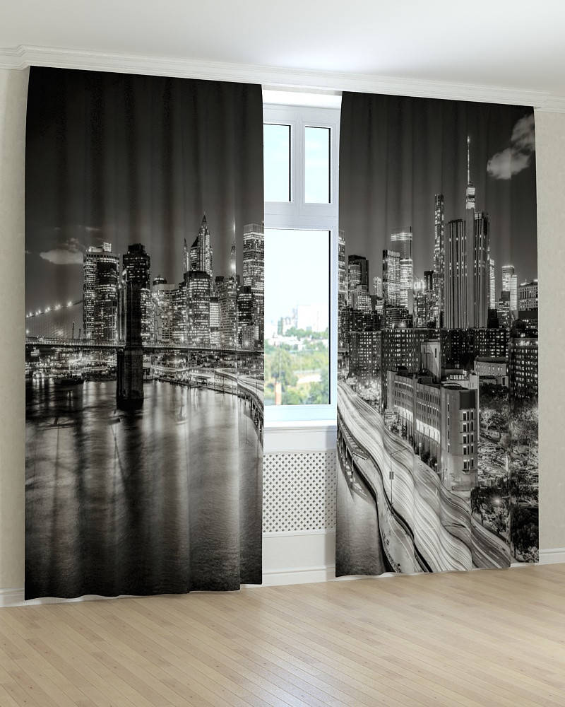 

Фото шторы черно-белый город, Зелёный