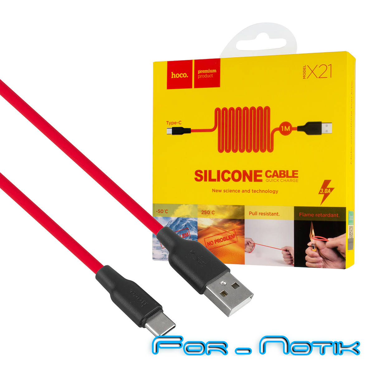 

Кабель HOCO X21 Plus Silicone для Type-C , красный\черный , 1м