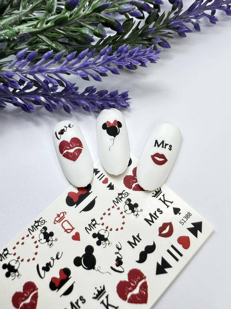 

Водные слайдеры для дизайна ногтей микки маус любовь S1388