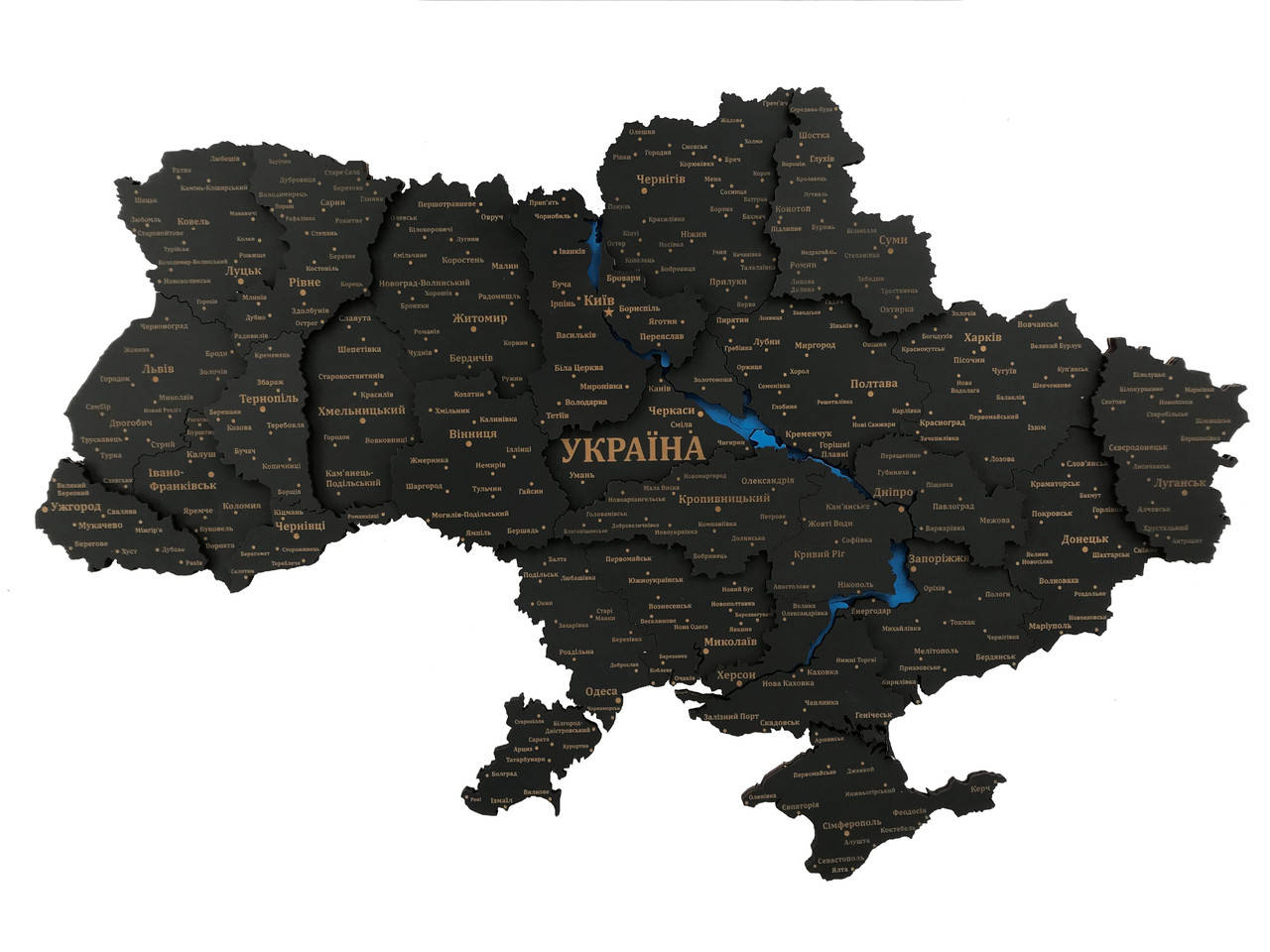 

Дерев'яна 3D карта України на стіну 105*70 см