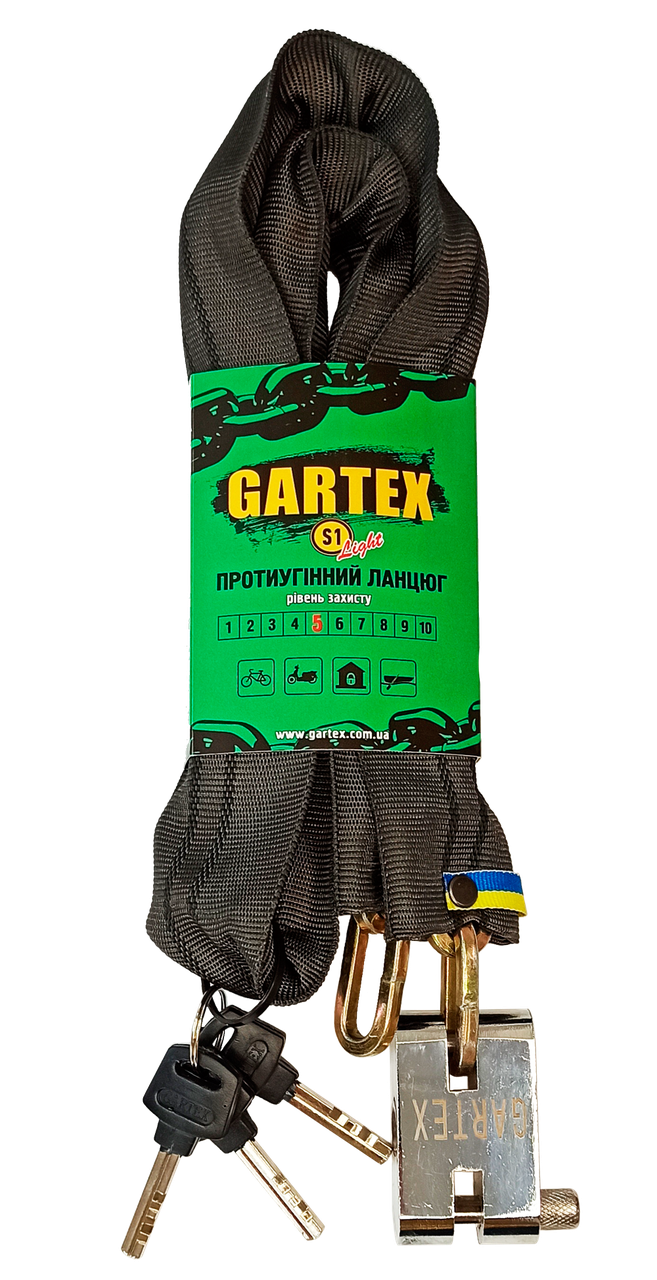 

Противоугонная цепь (велозамок) Gartex S1 Light 1500x5 мм-001