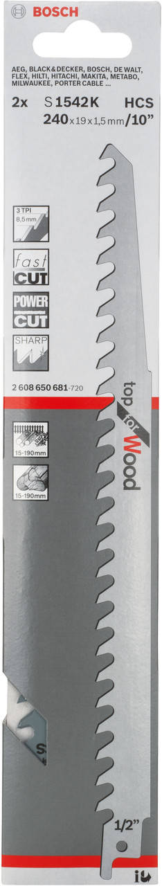 

Сабельные пилки Bosch S 1542 K 2 шт 2608650681