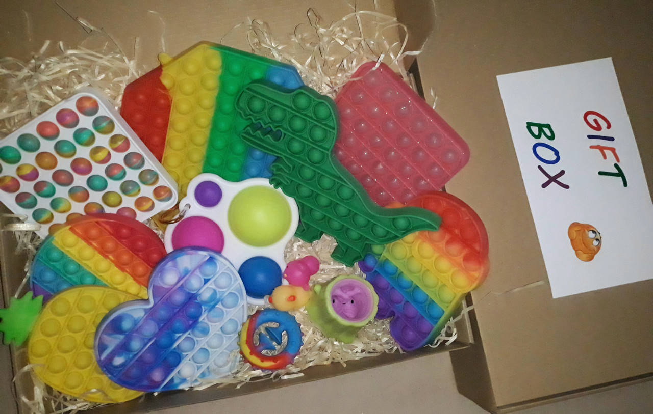 

Подарочный БОКС - 12 предметов! Антистресс бокс, gift box. Подарочный набор ребенку поп ит симпл димпл спинер