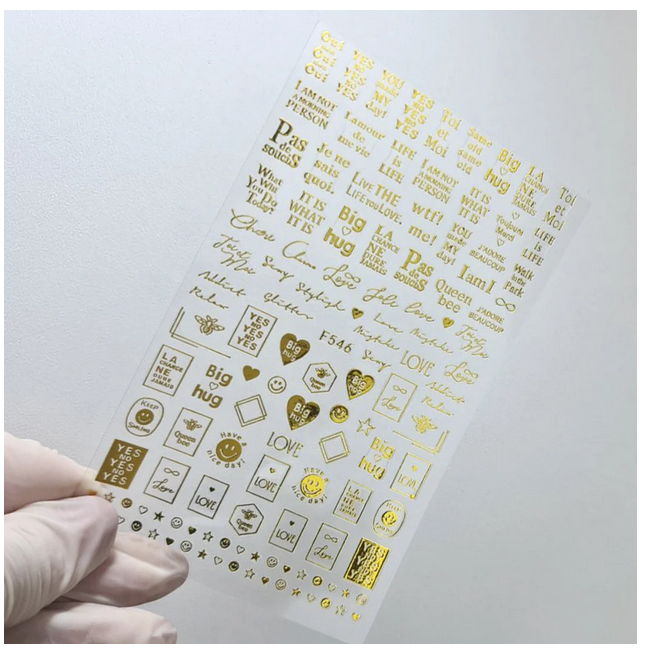 

Наклейки для ногтей абстракция, геометрия, надписи Sweet Nails F №546 золотые, Золотистый