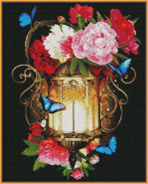 

Алмазная вышивка 40×50 см. Babylon Фонарь в пионах (ST-223)