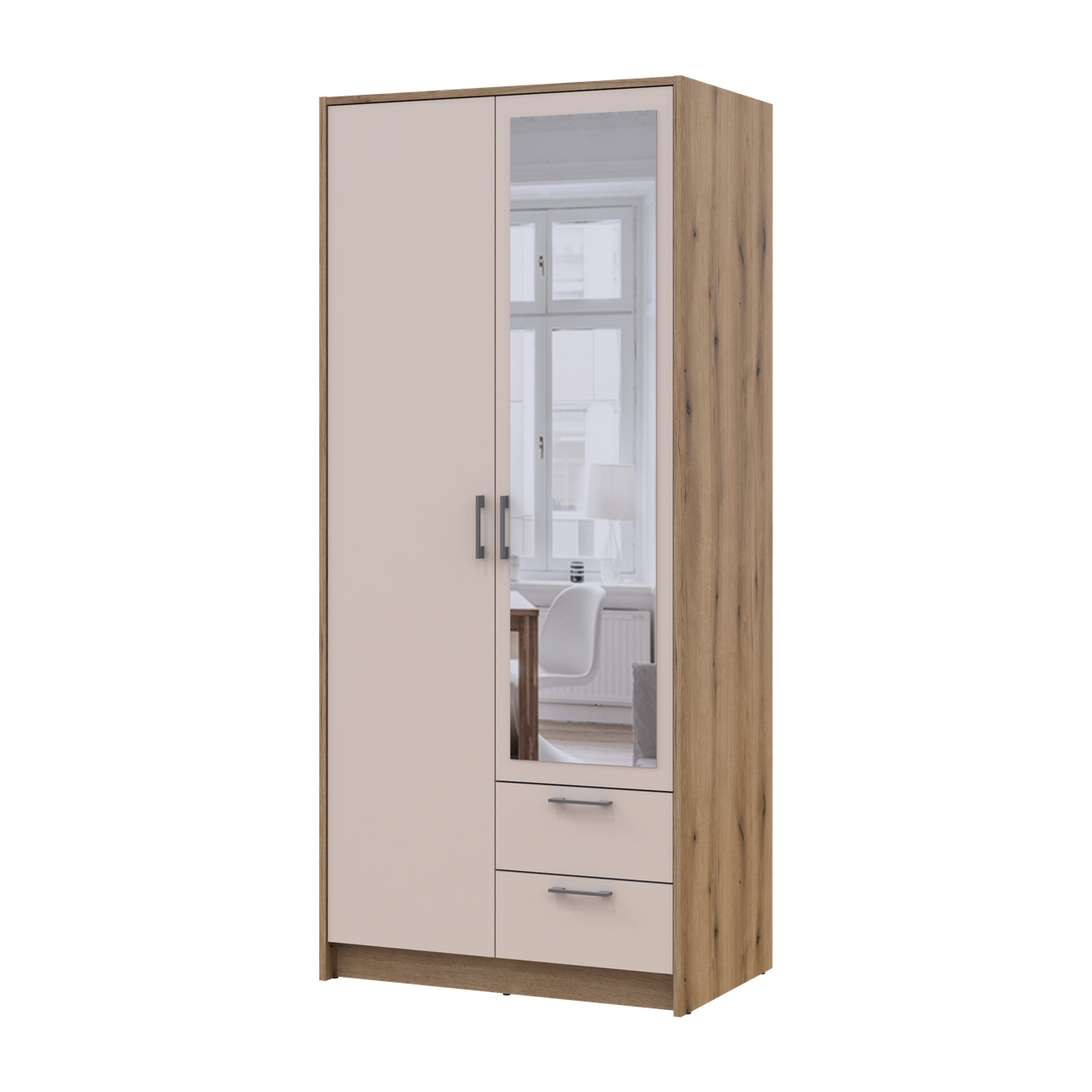 Розпашна Шафа для одягу Doros Ронді з дзеркалом Дуб Артізан/Кашемір 2ДСП 82х52х195 (80737807)