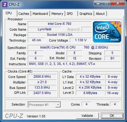 

Процессор Intel Core i5-760 4ядра по 3.33GHz/8MB s1156