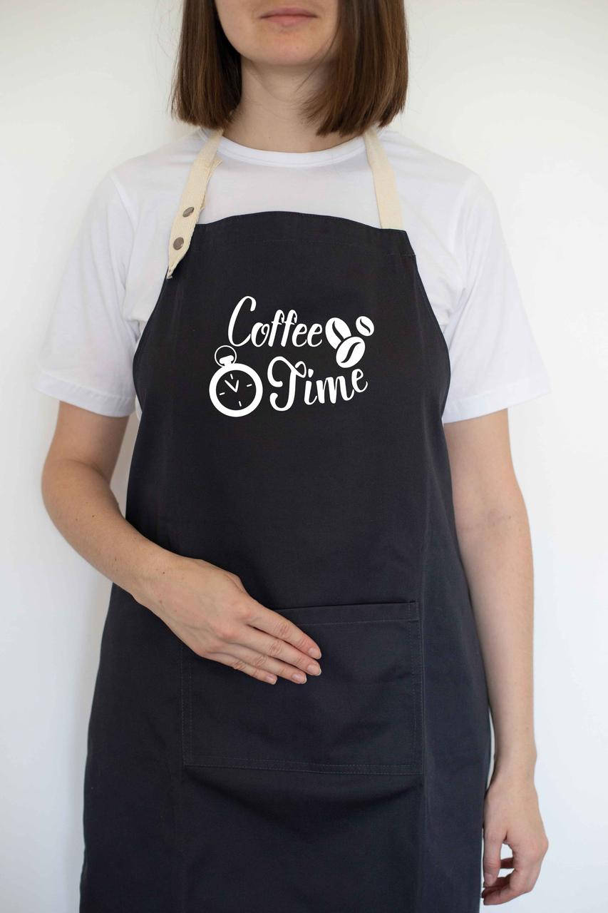 

Прикольный фартук для кухни с надписью "Coffee time" черный