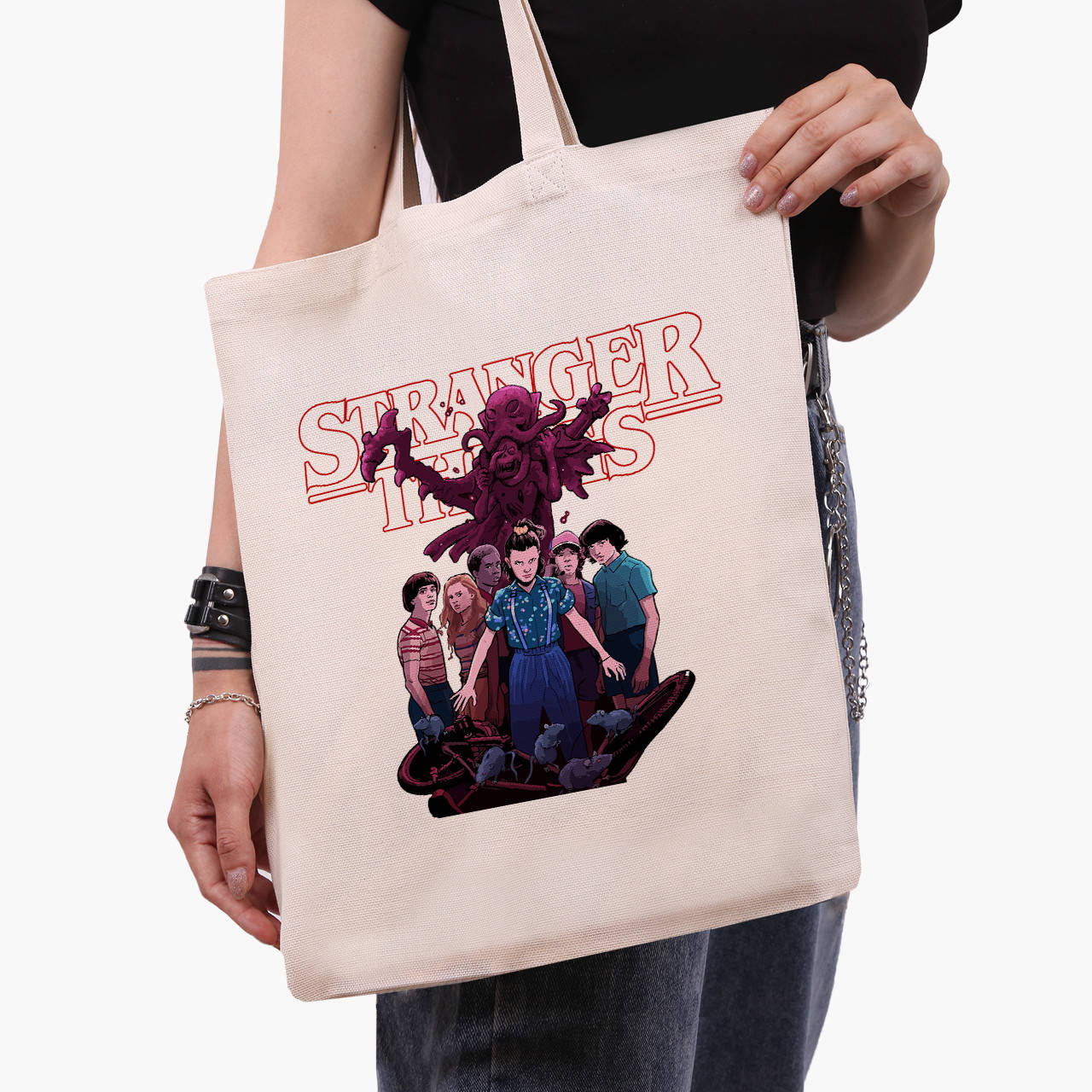 

Эко сумка Очень странные дела (Stranger Things) (9227-3571) бежева классическая, Белый