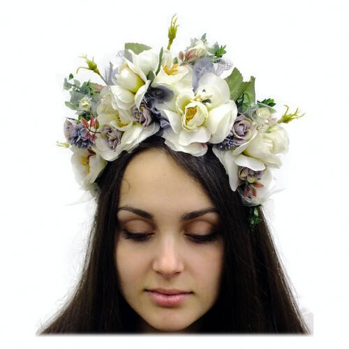 

Веночек на голову, венок из цветов, обруч белые Розы. Handmade