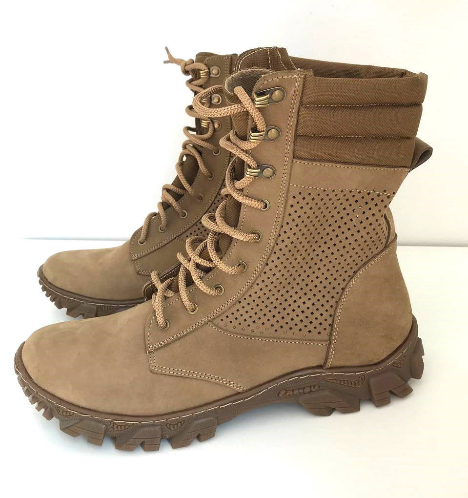 

Берцы летние из натуральной кожи бежевая перфорация, Бежевый