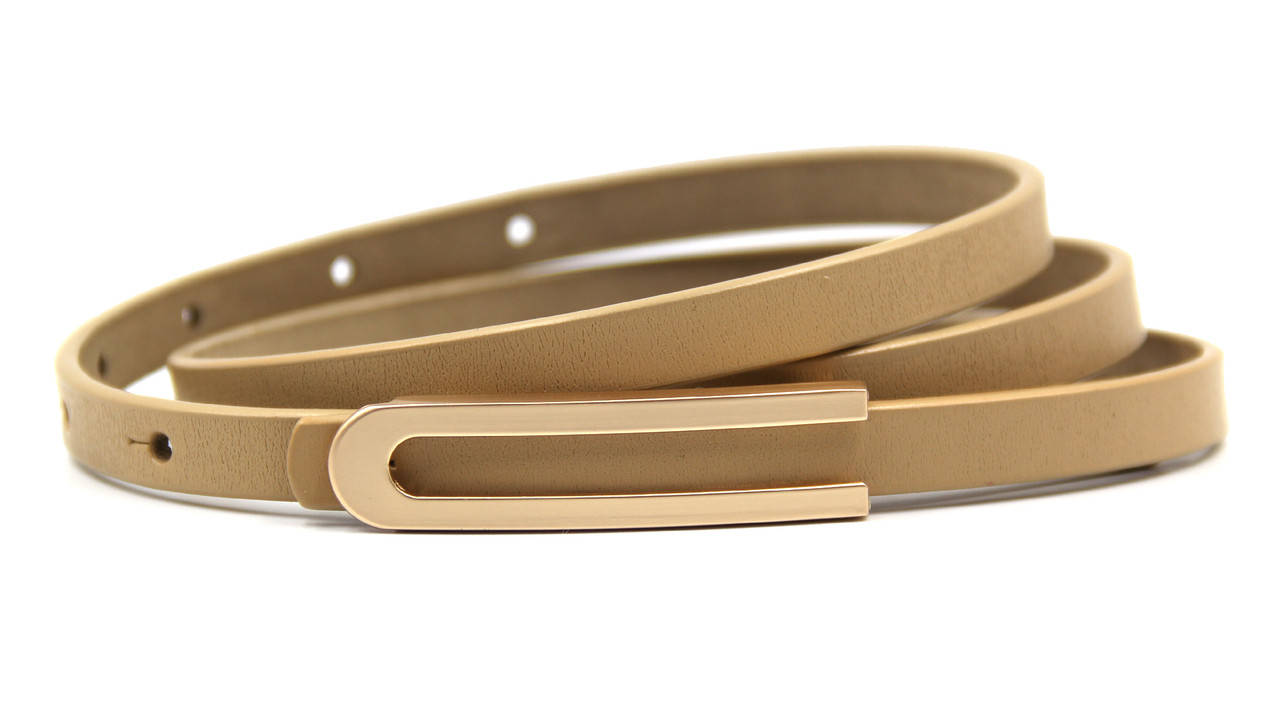 

Кожаный женский ремень узкий Бежевый