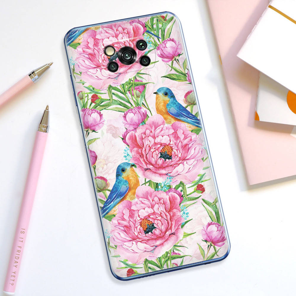 

Чехол Poco X3 Pro Birds and Flowers, Прозрачный