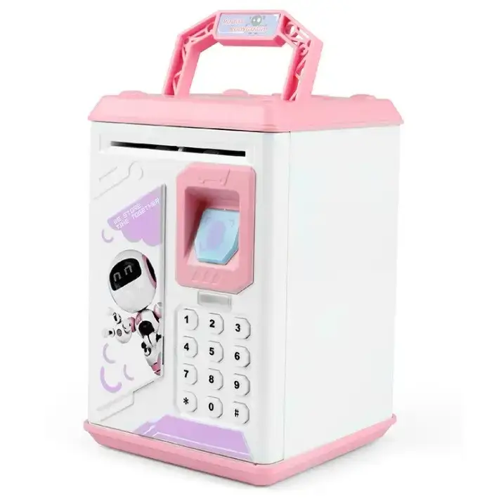

Детская копилка сейф Robot Bodyguard с отпечатком пальца Pink, Розовый