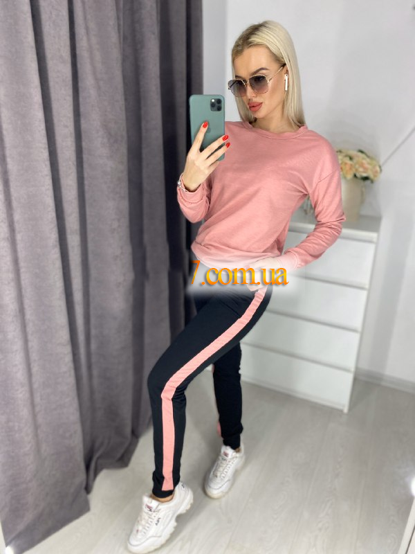 

Женский спортивный костюм кофта+ брюки с лампасами, размер 44, Пудровый