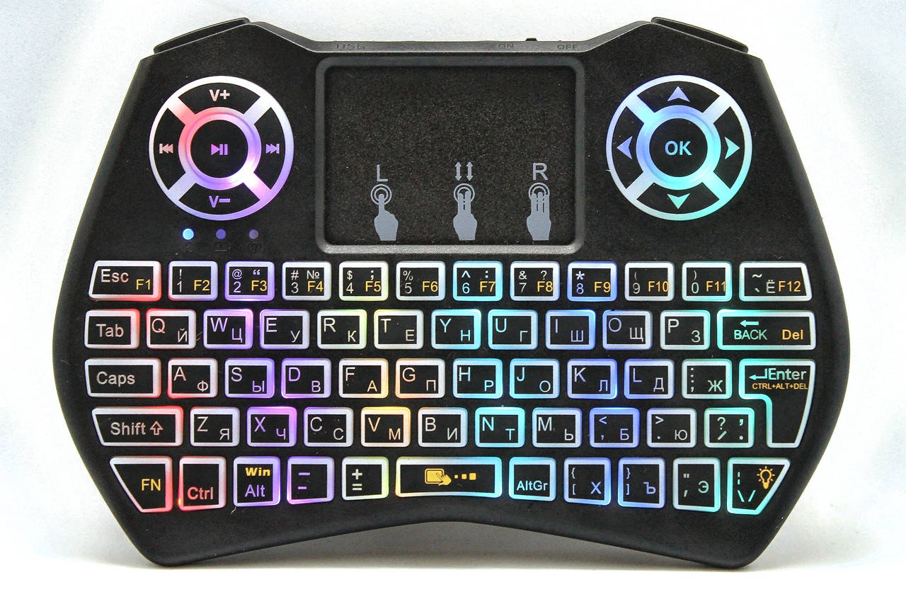 

Беспроводная мини клавиатура для телевизора Смарт ТВ I9 Plus с тачпадом и подсветкой Android Smart TV, Черный