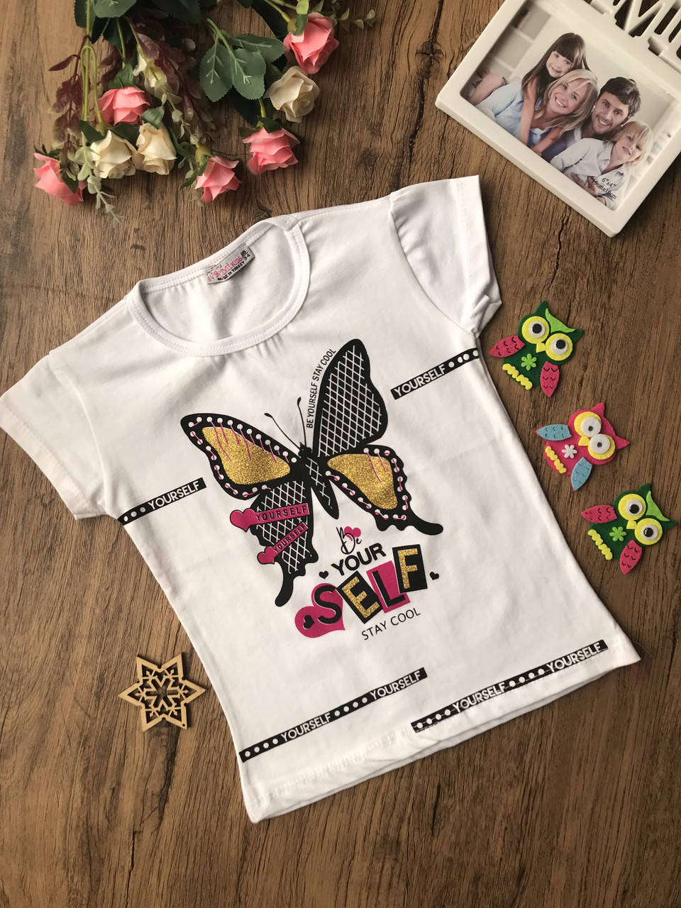 

Детская футболка для девочки 3-4 года. Турция! Летняя белая футболка, Белый