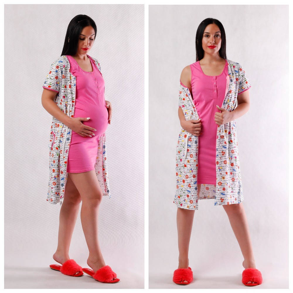 

Комплект халат с ночной "Любава-Соцветие" Pink 42-54 50-52