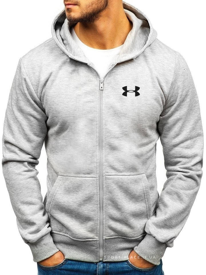 

Мужская толстовка Under Armour (Андер Армор) светло серая с замком, олимпийка (мастерка) XL, 52, Светло-серый