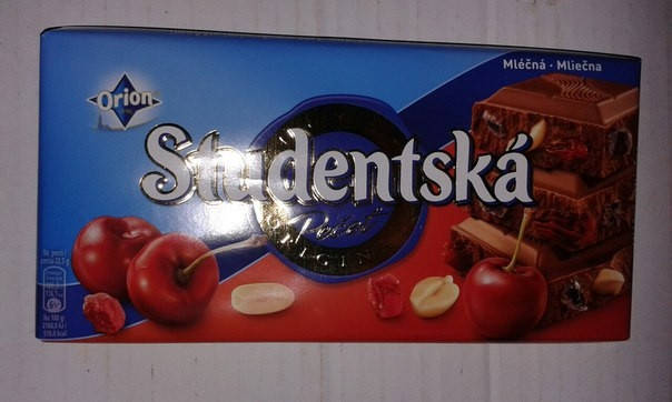 

Шоколад молочный Studentska Original Mlecna ( с арахисом , желе, вишней) Студенческая печать 180 гр