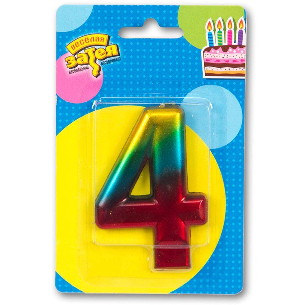 

Свеча-цифра "4" Радуга металлик 8см