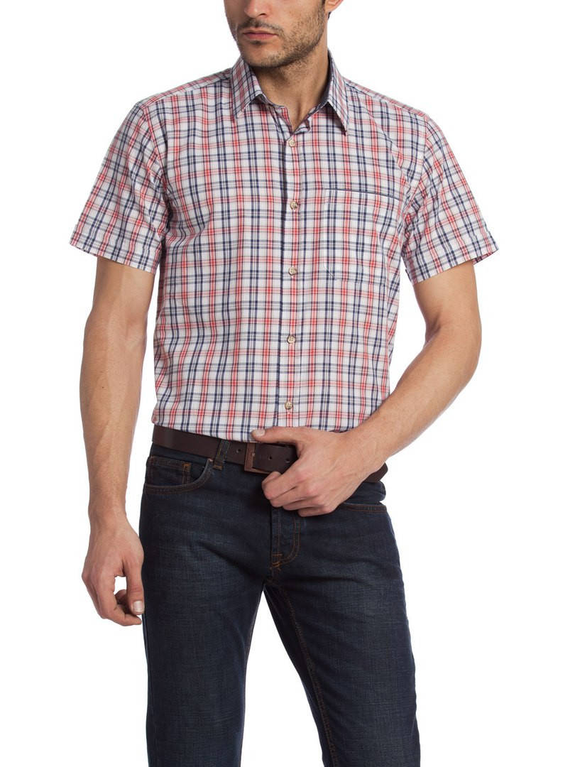 

Мужская рубашка LC Waikiki / Лс Вайкики с коротким рукавом белого цвета в красную и синюю клетку, Белый