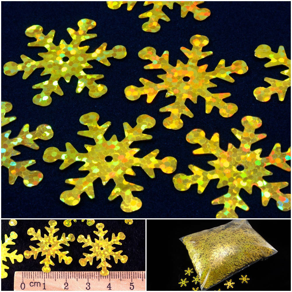 

"Снежинки" средние золотистые 25х23мм (пайетки голограмма), Золотистый