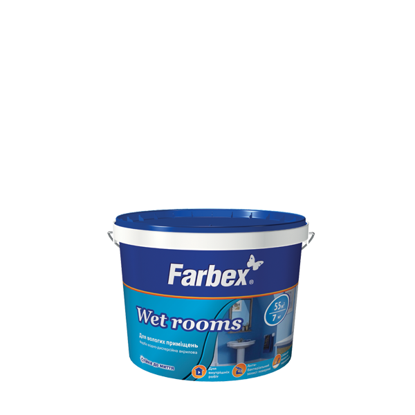 

Латексная краска для влажных помещений ТМ "Farbex" Wet Rooms - 4,2 кг., Белый