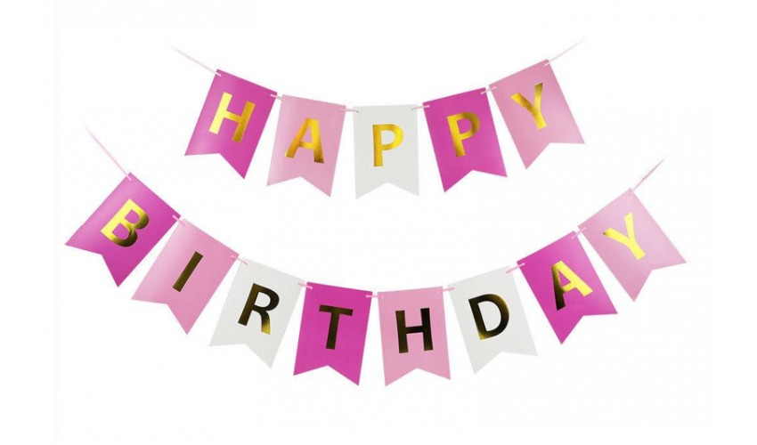 

Гирлянда бумажная Happy birthday, розово-бело-малиновая