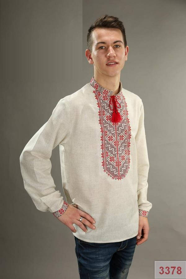 

Вышиванка мужская (машинная вышивка)лен серый р.46,56
