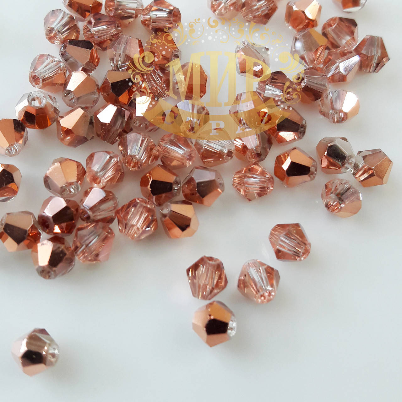

Бусины биконус 4мм, Цвет Rose Gold, 1шт