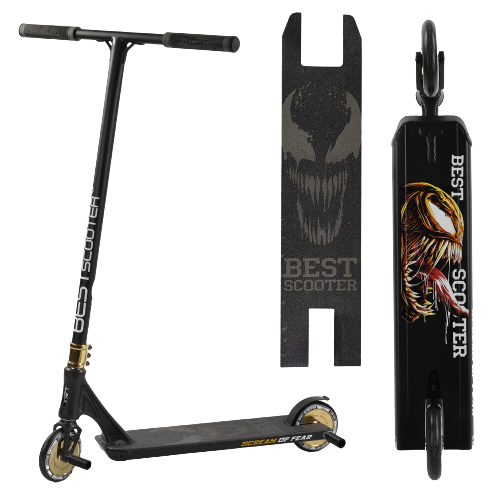 

Трюковой самокат Best Scooter 71383 HIC-система алюминиевый диск и дека колёса PU 120мм пеги ширина руля 57 см, Черный