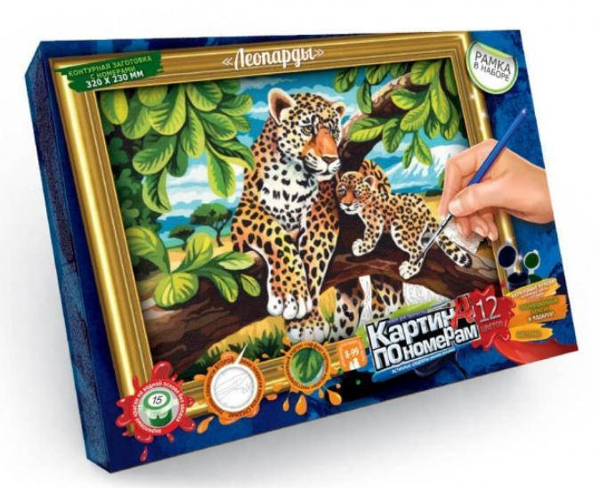 

Картина по номерам+рамка 32х23 см / DankoToys "Леопарды"