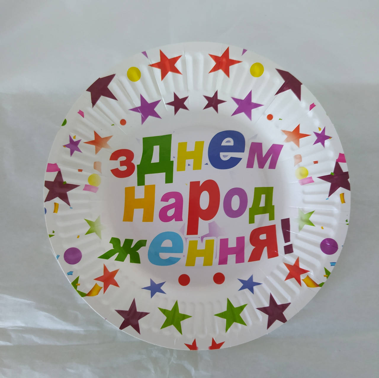 

Набор бумажных тарелок принт "З Днем Народження" со звездами 18см 5шт