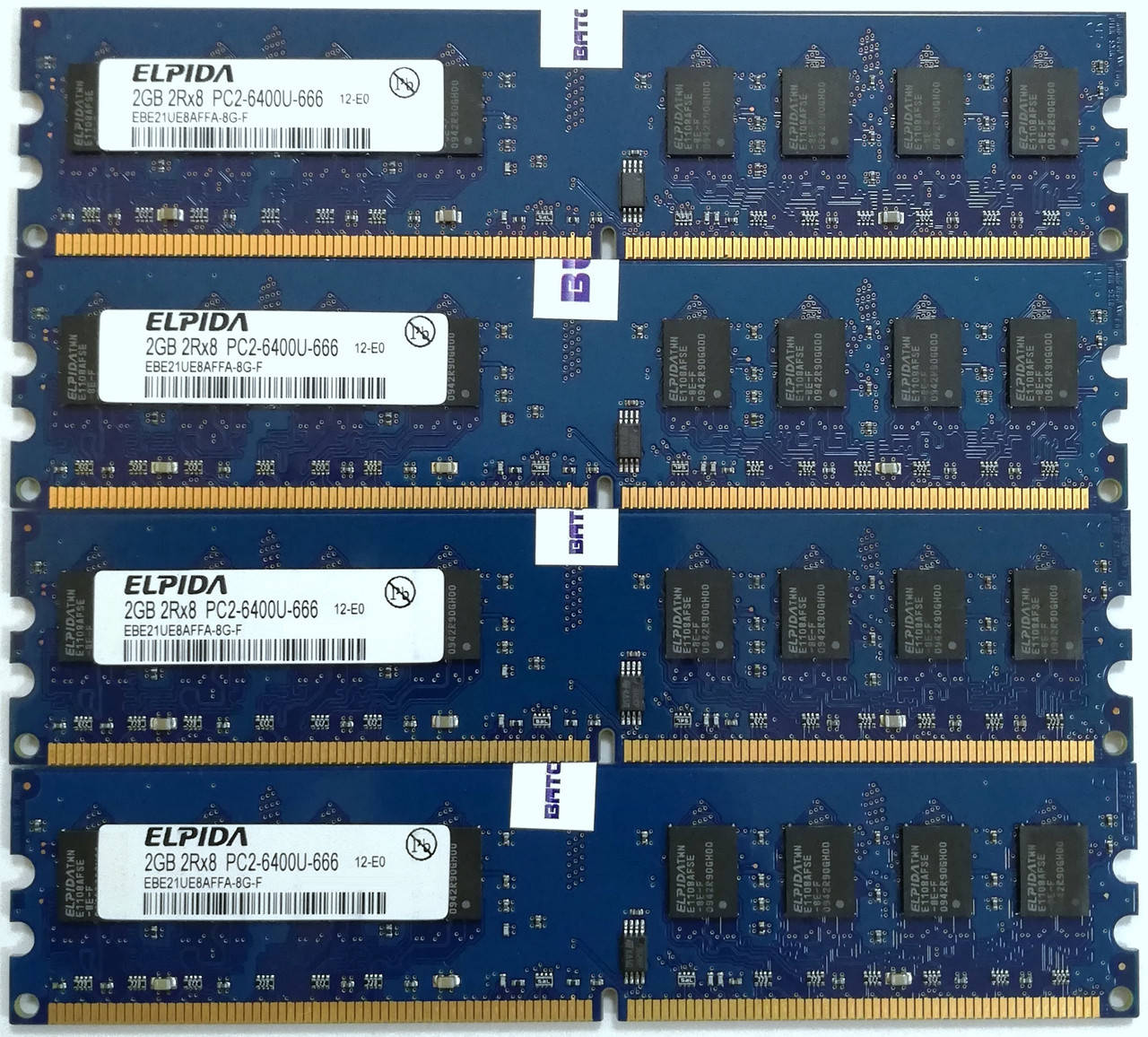 

Комплект оперативной памяти Elpida DDR2 8Gb (4*2Gb) 800MHz PC2 6400U CL6 (EBE21UE8AFFA-8G-F) Б/У