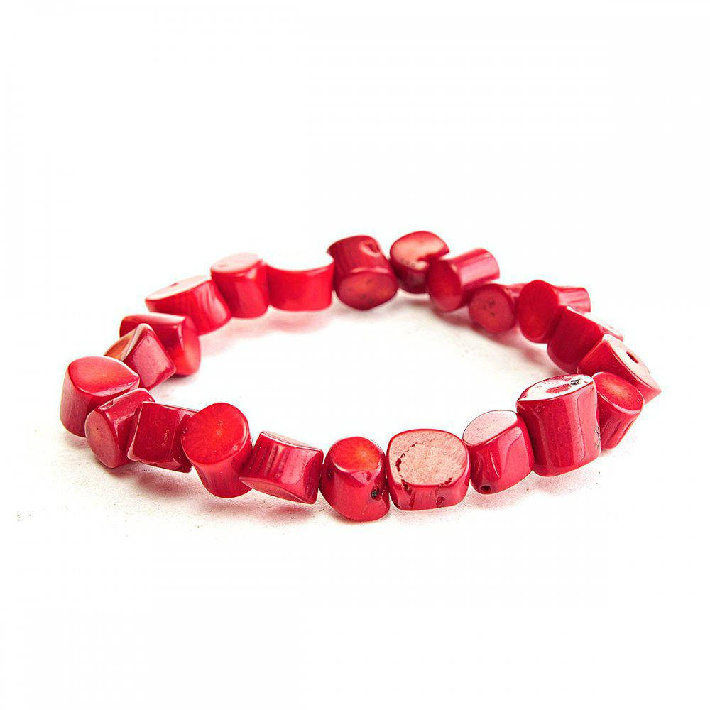 

Браслет на резинке красный Коралл средние камни