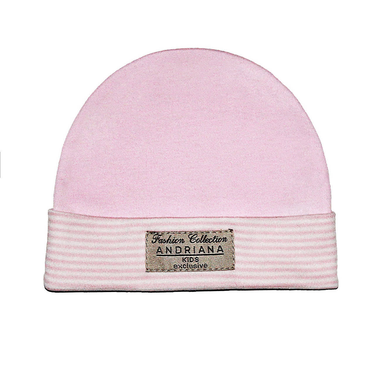 

Шапочка 6М,12М,18М,24М Andriana Kids (розовая с полосатым манжетом) 12-18 мес, Розовый