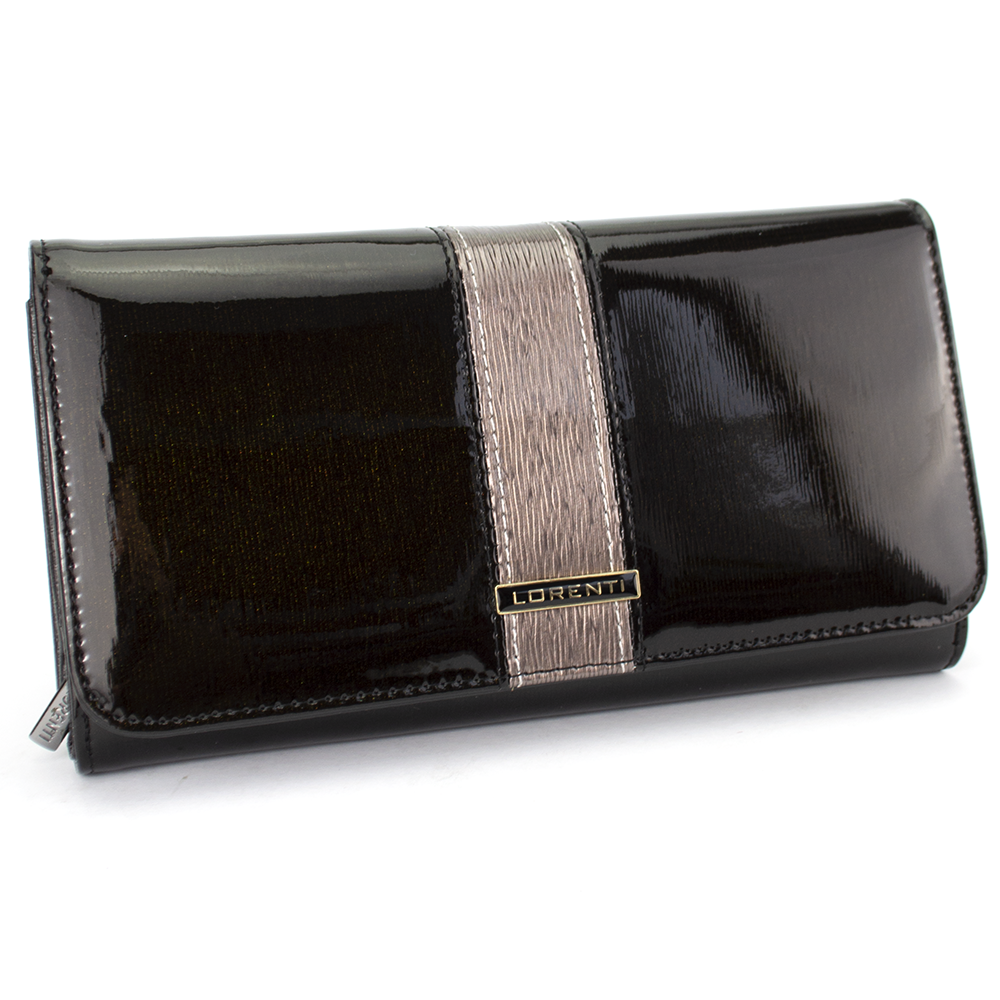 

Женский кожаный лаковый кошелек черный LORENTI 1077-SH black
