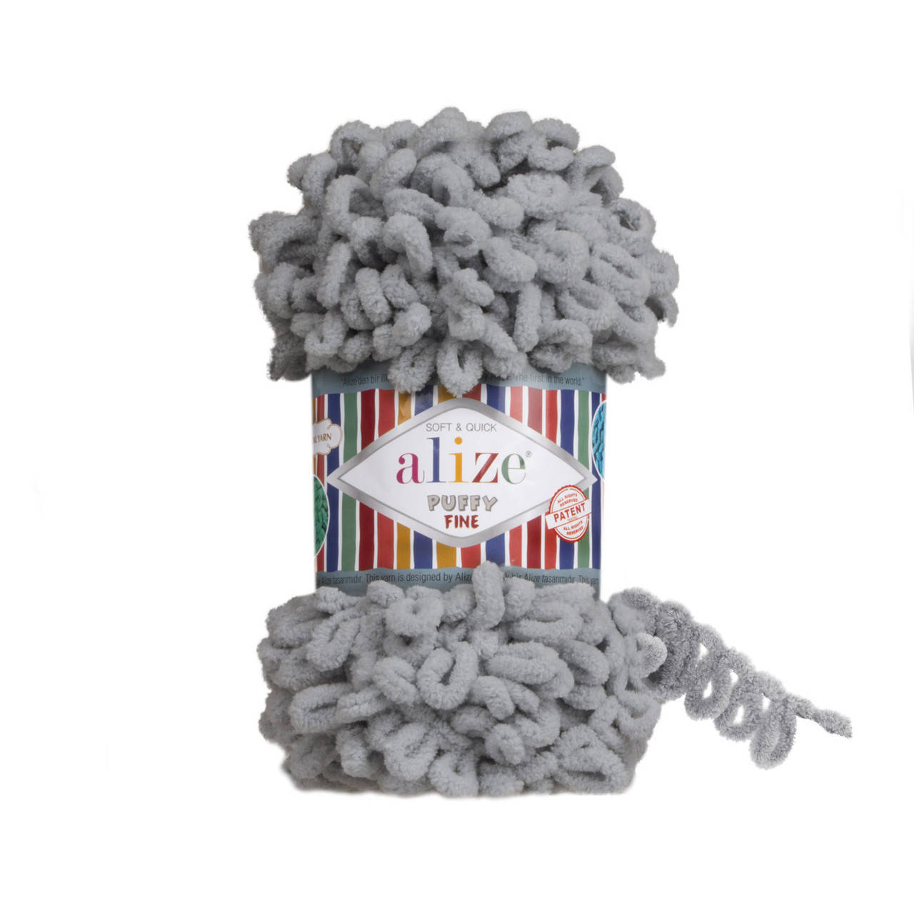 

Турецкая фантазийная пряжа Puffy fine Alize угольно серый 343, Разные цвета