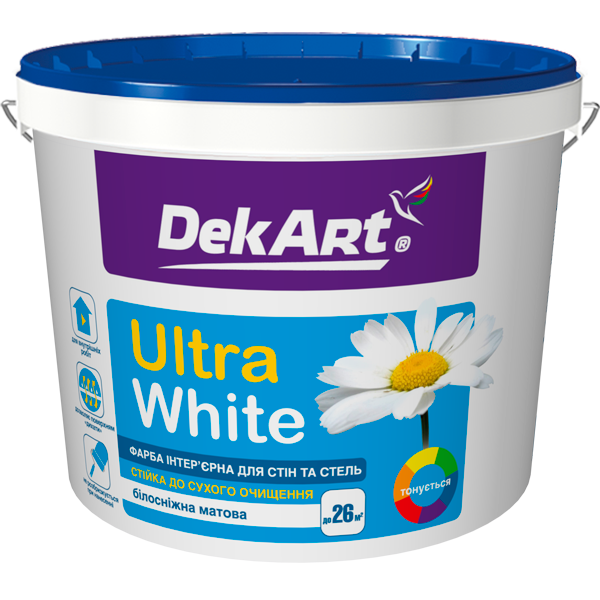 

Краска интерьерная акриловая DekArt Ultra White белоснежная 6.3 кг, Белый