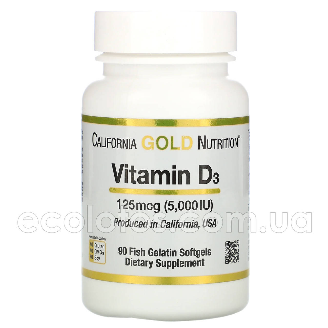 

Витамин D-3 "California Gold Nutrition" 125 мкг (5000 МЕ) 90 капсул