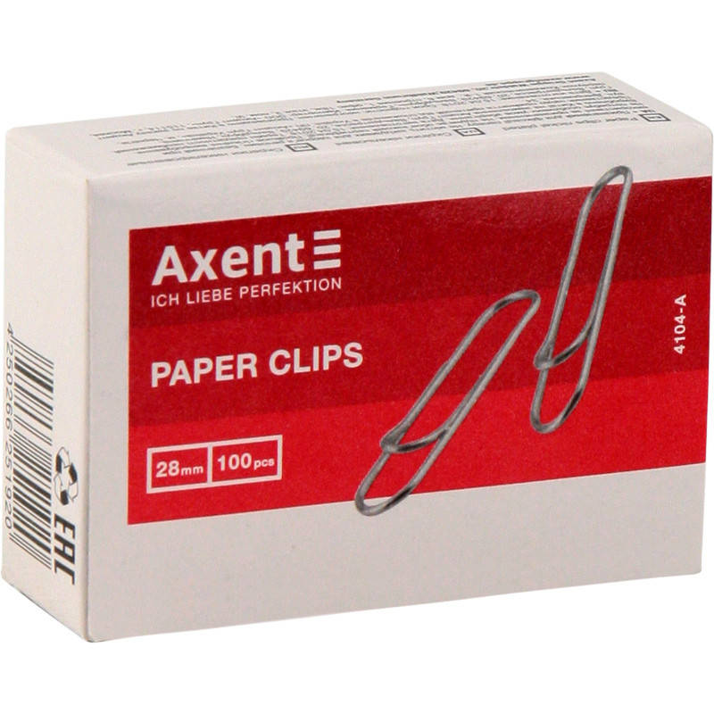 

Скрепки с загибом никелированные Axent 4104-A, 28 мм, 100 штук